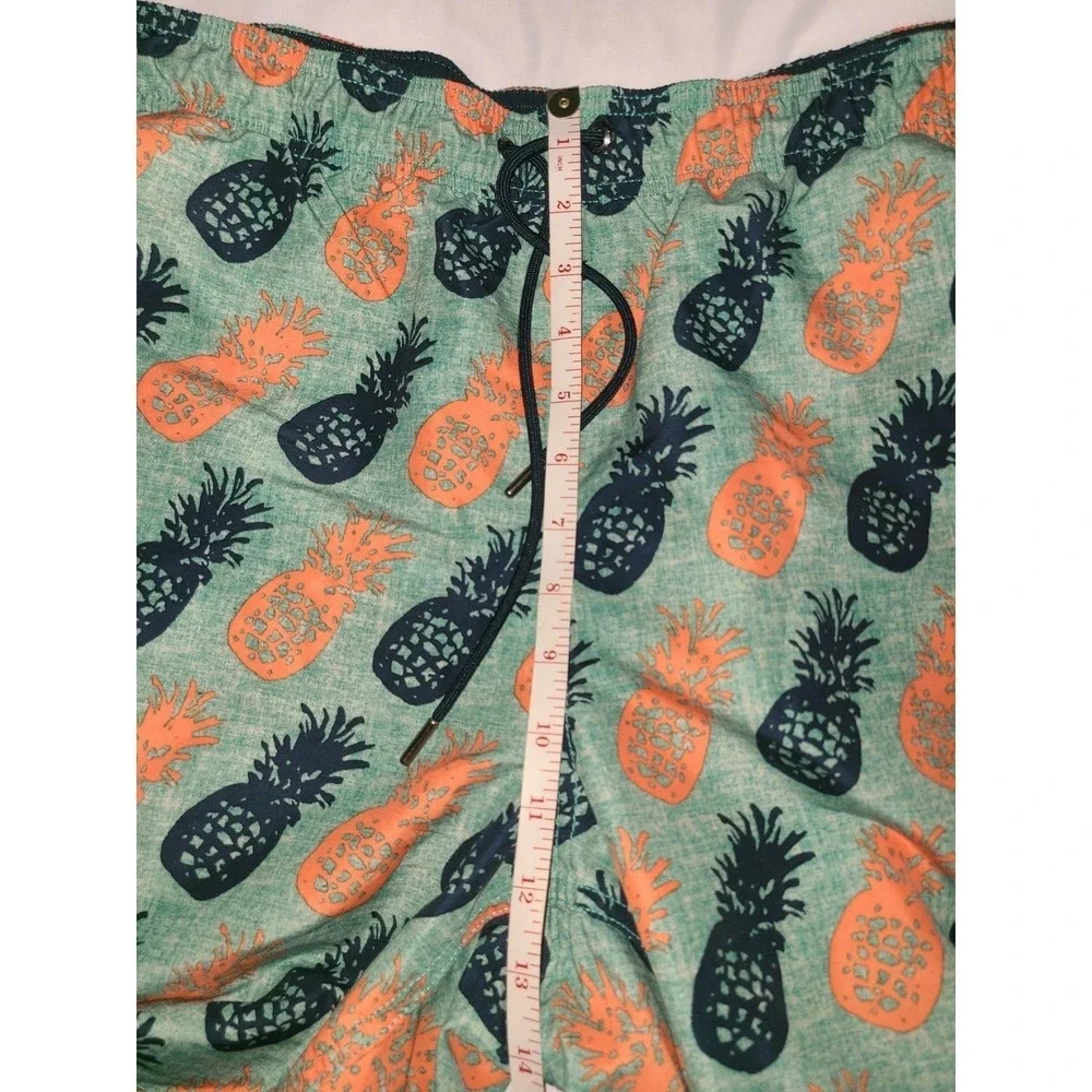 Lands End Swim Trunks Large 36-38 Green Pineapple Print Drawstring Mesh Lined